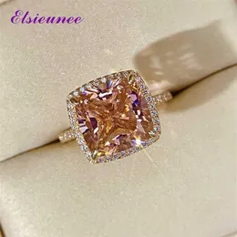 Elsieunee 18K Rose Gold Color Morganite Diamond Rings for Women Solid 925 Sterling Silver Wedding Ring Fashion Gifty Jewelry Gift 2220K