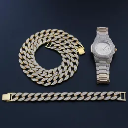 Colar relógio pulseira Hip Hop Chain Chain LIGO DOLUGO DOLD COR ICED OUT SHINESTONS PAVED CZ BLING RAPPER JOIXAS DE CASAMENTO PARA MAN CH269R