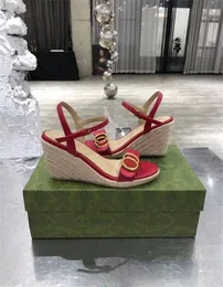 Sandalias informales de lujo para mujer, zapatillas de cuero real de alta calidad, zapatos de tacón de cuña clásicos para mujer, chanclas femeninas, sandalia G032416