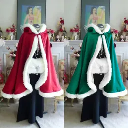 Women Fluffy Trim Velvet Hooded Cloak Santa Claus Cape Outwear Halloween Christmas Fancy Cosplay Costumes 231228