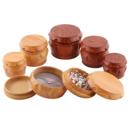 Wooden Tobacco Dry Herb Grinder Smoking Accessories 4 Layers 40mm 50mm 63mm With Sharp Metal Teeth Spice Crusher Drum Type Large Medium and Small Shine