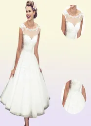 2019 Элегантные короткие пляжные свадебные платья с прозрачным вырезом и аппликациями длиной до кружева Скромные богемные свадебные платья Vestidos De Noiva Дешевые большие размеры3168829