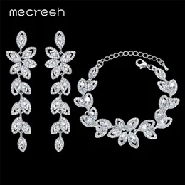 Mecresh Bridal Jewelry Wedding Accessories Crystal Color Jewelry Sets Leaf Earrings Bracelet for Women SL0EH282 201222305S