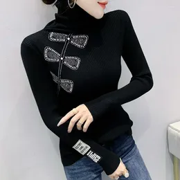 Women's Sweaters Fashion Korean Diamonds Spliced Female Autumn Winter Slim All-match Long Sleeve Knitted Pullovers Clothing