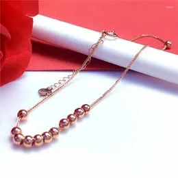 Link Bracelets Russian 585 Rose Gold Multi-bead Bracelet Plated 14K Purple Flexible Glossy Beads Friendship