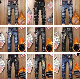 Herren Jeans Denim Designer Loch Jeans Zerrissene Hosen für Männer Größe 28-38 40 Herbst Winter Plus Samt HIP HOP Punk Streetwear Hosen 36fg