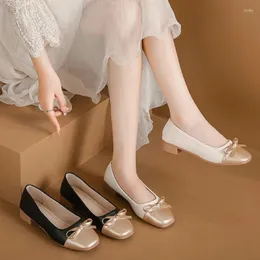Освещение обуви низкой каблуки неглубокие боунот женщины 2024 Осенняя модная площадь.