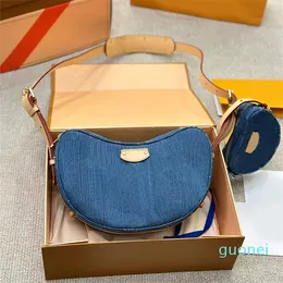 Designer -Shoulder Half Moon Handbags Purse Coated Canvas Letters Detachable Zipper Small Wallet Coin Purse Two Piece Set