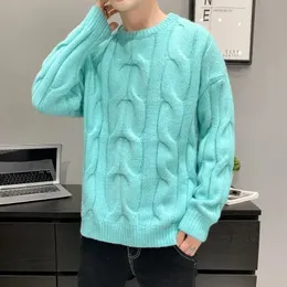 Maglione lavorato a maglia intrecciata da uomo alla moda tinta unita allentato pull floreale girocollo comodo top Harajuku a maniche lunghe da uomo autunno e inverno 231228