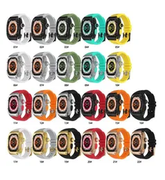 Protector Cover rostfritt stål Case Band Silicone Straps Luxury Modification Kit för Watch Ultra 49mm Metal Case Strap For 7080034
