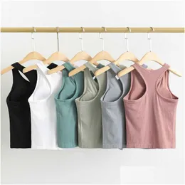 Yoga Women Racerback Tank Tops Fitness Sleeveless Cami Sports Shirts Slim Ribbed Running Gym Vest Built In Bra Top Blouses Drop Deliv Dhhfw