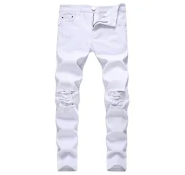 Gode ​​Likeu Białe men039s Zerwane jeansy na nogi w trudnej sytuacji kolanowe dżinsowe spodnie dżinsy pour hommes311t6383067