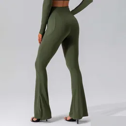 LU align pant leggings yoga طول طويل صليب الخصر بعقب الجيوب الجيوب الرقص جرس القاع