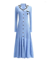 Vestidos casuais elegante malha longa camisola vestido mulheres manga inverno malha estilo coreano azul branco maxi para