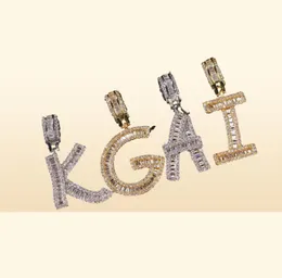 Az Iced Out Baguette Initialen Einzelbuchstaben Hip Hop Anhänger Kette Gold Silber Bling Zirkonia Men039s Hip2728213
