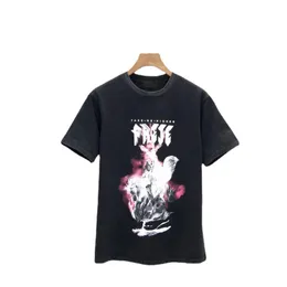 Europe 24SS Men Fly Horse Flame Print Washed Vintage Tee Women Skateboard Short Sleeve Designer T Shirt 1228