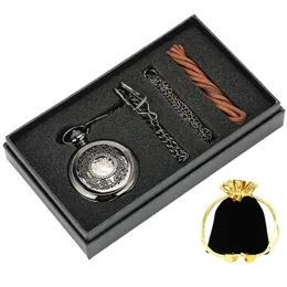 Brązowe szkieletowe szkieletowe mechaniczne uzwojenie rąk Unisex Pocket Watch Arabskie numery analogowe zegarki dla mężczyzn Kobiety Podarunek Set2871