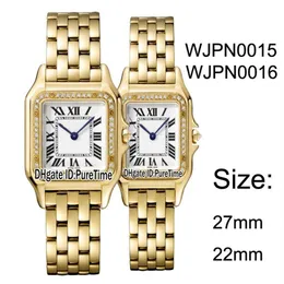New WJPN0015 WJPN0016 Yellow Gold Diamond Bezel 27mm 22mm White Dial Swiss Quartz Womens Watch Ladies Stainless Steel Watches Pure278c