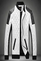 Giacca da uomo di design039 colletto alla coreana Giacca in pelle PU cappotto colore bianco e nero abbinato in pelle da moto di grandi dimensioni3660856