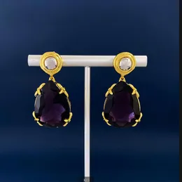 Orecchini a bottone in stile europeo americano Orecchini a forma di goccia d'acqua esagerati con diamanti viola, orecchini di temperamento squisiti retrò, gioielli regalo per festival di compleanno