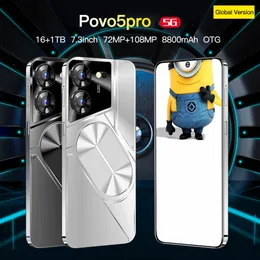 2024 Nuovo marchio Povo 5pro versione globale telefono cellulare Schermo da 7,3 pollici Batteria grande da 8800 mAh supporta doppie schede telefoniche Android 13 supporta OTG Play Google