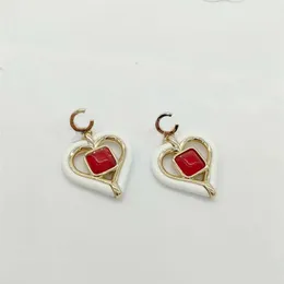 2023 Luxury quality Charm heart shape pendant necklace with red and white color drop earring in 18k gold plated have stamp box PS7304F