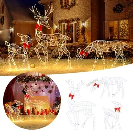 3pcs el yapım demir sanat geyik geyiği Noel bahçe dekor led hafif parlayan parıltı ren geyiği Noel ev açık bahçe süsü y231227