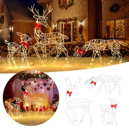 3PCS Handmake Iron Art Elk Deer Christmas Garden Decor LED Light Glowing Glitter Reindeer Xmas Home Outdoor Yard Ornament y231227