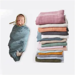 담요 Swaddling Summer Newborn Baby Ddling Blankets tle Cotton Muslim Solidoll Baby Double Layers 소프트 담요 빠른 건조 DHF2J