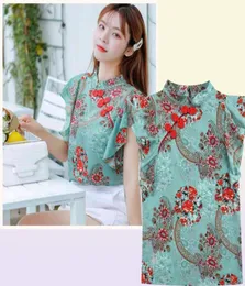Женская шифоновая рубашка в китайском стиле Cheongsam с цветочным принтом, летняя блузка с оборками, рубашки с короткими рукавами, топы Blusas A3252 2105197720282