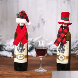 Decorazioni natalizie Bottiglia di vino Ers Cappello rosso Sciarpa Er Buon Natale Festa festiva Decorazione del ristorante di casa Regalo di Natale Dr Dhgarden Dhhzp