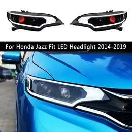 För Honda Jazz Fit LED-strålkastare 14-19 Bil Accessoires Drl Dayme Running Light Dynamic Streamer Turn Signal Indicators Strålkastare