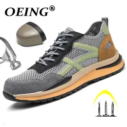 Summer Mesh Breattable Safety Shoes Men Brand Work Sneakers Steel Toe Cap Oförstörbara skyddsstövlar 231225