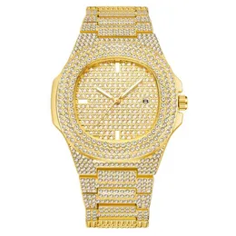 تاريخ العلامة التجارية Wlisth Quartz Mens Wathes Light Luxury Full Crystal Diamond Luminous Watch Oval Dial Bling Wristwatches308b