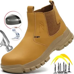 Zlmy Construction Work Safety Boots Men Steel Toe Shoes High Top Punture Proof Man Antispark 231225
