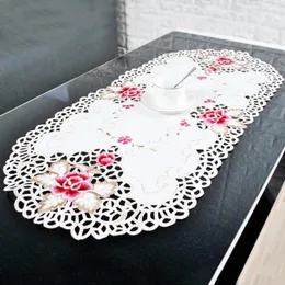 Tapetes de mesa bordados 40 85cm de tecido de cetim 1pcs forma oval estilo country tonelada de mesa de renda floral decoração de tapete de alta qualidade