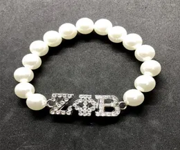 Strand Rhinestone inlaid Letter ZPB Metal Label Charm Zeta Phi Beta Sority Socaly Jewelry Simulation Beads Bracelet5502083