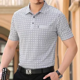 Thoshine Marke Männer Sommer Polo Shirts 95 Viskose Business Stil Männlichen Plaid Dot hemd Smart Kausalen Camisa Drehen Unten Kragen 231228