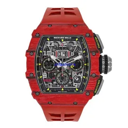 Richardmiler Relógios de luxo Relógios de pulso automáticos masculinos RM11-03 Carbono vermelho TPT esqueleto mostrador 50 mm HB97