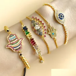 Charmarmband Crystal Hand Eye Armband Gold Pl justerbar strängkedjor Diamond Women Armband Fashion Smycken Will och Dhgarden Dhula