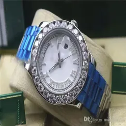 Relógio masculino ii safira grande diamante moldura de aço inoxidável mecânico automático 44mm mostrador branco relógios de pulso de diamante295i