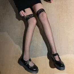 Calzini da donna Calze a rete a rete taglie forti Lingerie Calza al ginocchio per ragazze Lolita alta in pizzo sexy