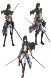 Japansk anime attack på Titan Figma 213 Levi 203 Mikasa 207 Eren PVC Action Figur Modell Samlingsbilskedovapen Q07221026116