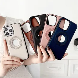 شعار Hole Business Ultra Slim Leather Magnetic Case لـ iPhone 15 14 13 12 11 Pro Max 15Pro 14Pro I Phone Mac Cover 100pcs