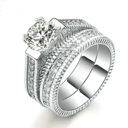 jewelry wedding rings sets for wemen silver color 2 Rounds Bijoux Fashion od 326d