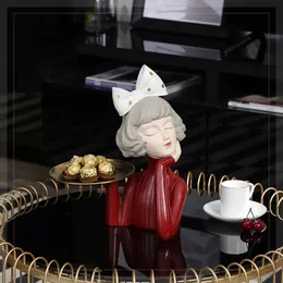 3D Pretty Girl Statue Home Decoration Figurine Miniature Modern Nordic Sculpture Table Decor Living Room Decorative Desk Storage 231227