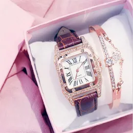 Luxo kemanqi marca quadrado dial diamante moldura pulseira de couro das mulheres relógios estilo casual senhoras relógio quartzo relógios pulso multiclo238p