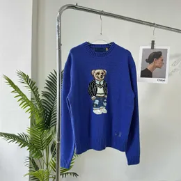 Women's Sweaters Rl Blue Cotton Loose Fit Casual Pullover Little Bear Long Sleeve Sweater Unisex