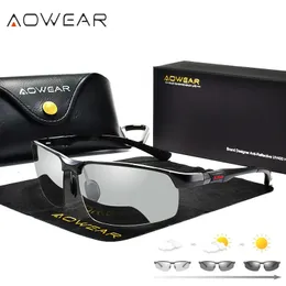Aowear Pochromic Sunglasses Men Polarized Day Night Driving Szklanki Wysokiej jakości aluminiowe krawędzi bez okularów Gafas 231228