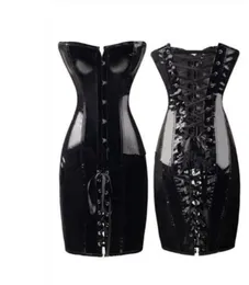 Hög Special Long midjekorsetter Bustiers Gothic Clothing Black Faux Leather Dress Spiked midjor Shaper Corset S6XL CZ1528282892